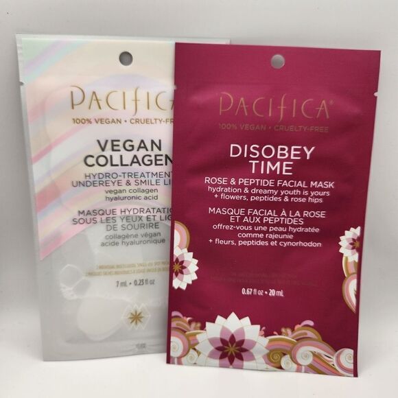 Pacifica Sheet Face Mask Vegan Collagen Spot Masks & Disobey Time Full Face Mask - Picture 1 of 6